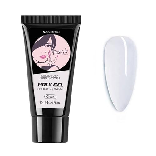 Fastyle Nails Poly gel Acrylique 1x30ml Gel Construction Ongle, Clear Rose Nude Coffee Poly Acrylic, Nail Art (Transparent /Clear) Cover