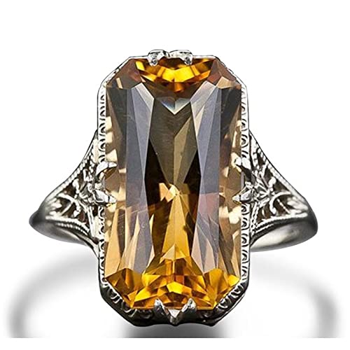 Bague en citrine jaune naturelle : alliance véritable en argent et promesse de mariage élégante
