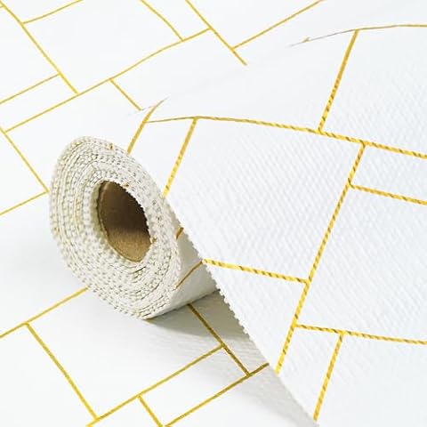 Gopas Drawer and Shelf Liner for Kitchen Cabinets Non-Adhesive, Non-Slip Cabinet Liner Shelf Paper Strong Grip Waterproof Easy to Clean for Kitchen Shelves Cupboard,Gold Rhombus,12IN X 30FT Cover