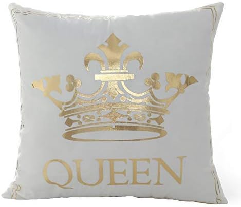Kingla Home Gold Queen Crown Pillow Covers 18x18 inch Decorative Soft White Throw Pillow Covers Square Couch Cushion Covers