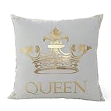 Kingla Home Gold Queen Crown Pillow Covers 18x18 inch Decorative Soft White Throw Pillow Covers Square Couch Cushion Covers
