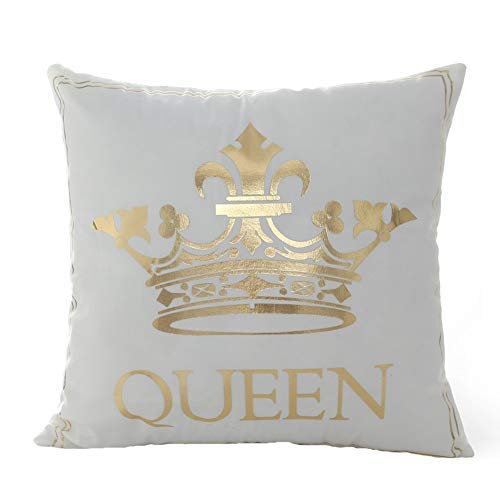 Kingla Home Gold Queen Crown Pillow Covers 18x18 inch Decorative Soft White Throw Pillow Covers Square Couch Cushion Covers