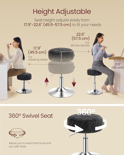 Image of VASAGLE Adjustable Bar Stools Set of 2, 360 Swivel, PU Leather, Thick Cushion, for Kitchen, Dining Room Bedroom, Modern, Ink Black