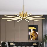 Jyforid Gold Modern Sputnik Chandelier with Remote Control, 56W 3-Color Temperature Dimmable LED Chandelier for Dining Room, Hanging Adjustable Pendant Light for Living Room Kitchen Foyer Entryway