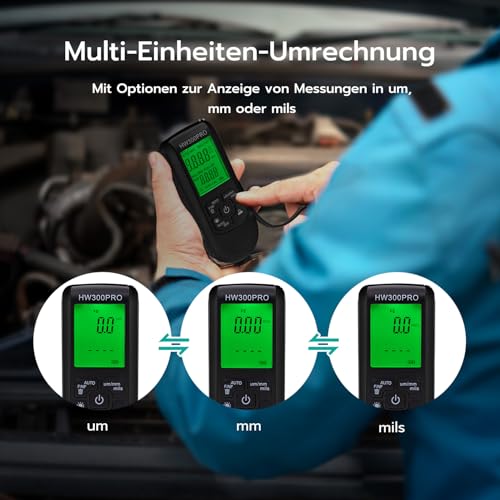 Mcbazel Digitales Schichtdickenmessgerät, Lackdickenmessgerät, Lackmessgerät Auto, Messbereich 0 bis 2000um [Schwarz]