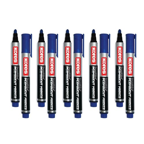 Image of Kores Smoothline+ Permanent Marker Pen, Blue | Pack of 10 | Bold, Fade-Resistant & Quick-Dry Ink | Long-Lasting, Non-Toxic, Smooth Writing for Office, School & Home |