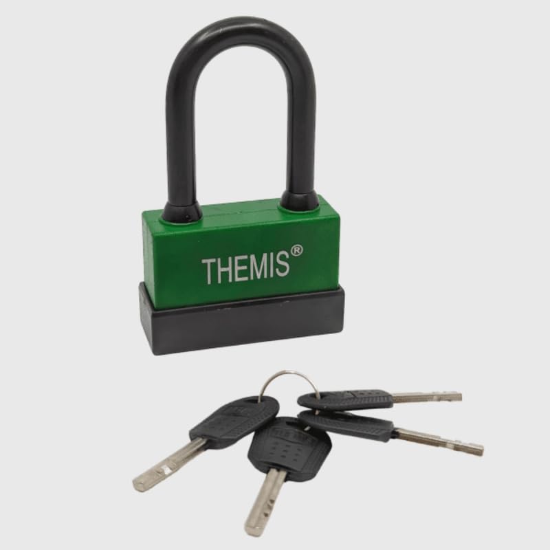 Image of Heavy-Duty Padlock 65 MM Lock and 3 Keys Hardened Copper Cylinder Themis Long Shackle Padlock Security Lock for Garage, Door, Shutter, Gates