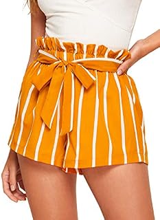 SweatyRocks Women's Casual Elastic Waist Seft Tie Summer Beach Shorts with Pockets Orange