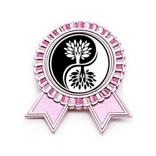 Broche ronde Yin-Yang rose taille M bijou métal pour veste d'une femme