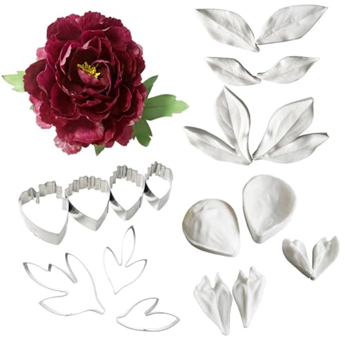 19個 牡丹 ぼたん シリコンモールド+型抜き 花びらと葉 お花 粘土型 フォンダン お菓子 多用途シリコーン型