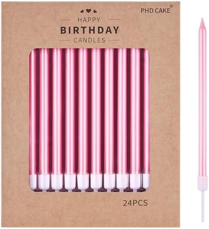 PHD CAKE Pink Long Thin Metallic Birthday Candles, Cake Candles, Birthday Parties, Wedding Decorations, Party Candles
