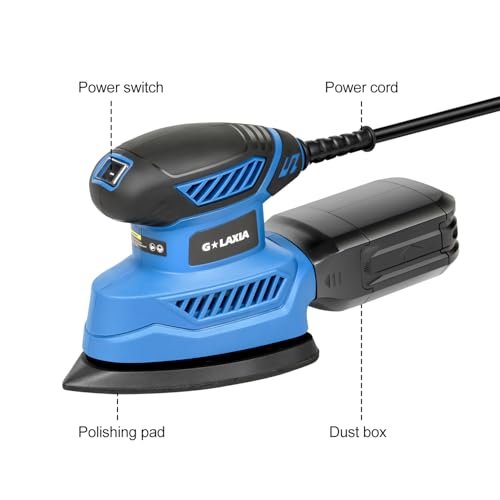 GLAXIA 130W Detail Sander, 13000RPM Compact Sander with Sandpaper 20pcs & Dust Collection, for Woodworking/Metal/Wall Polishing - Image 6