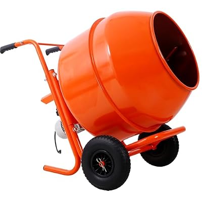 Cement Mixer 8 Cu.Ft. 224L Portable Electric Poly Drum Concrete Mixer, Heavy Duty Power Cement Mixing Machine for Mortar, Stucco and Fodder - 115V-60HZ, Orange