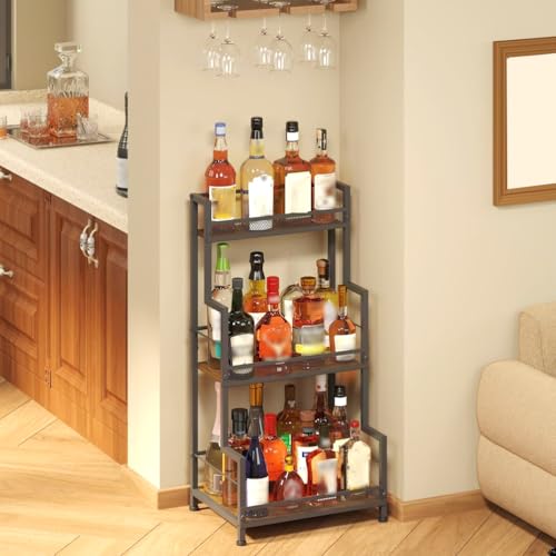 Hengqiyuan Estante para Licores 3 Niveles con Forma Trapezoidal Botellero Escalonado Estante Retro Bar Estante Independiente Botellas Licor Estante Mostrar Botellas para Cocina Bodega SalóN