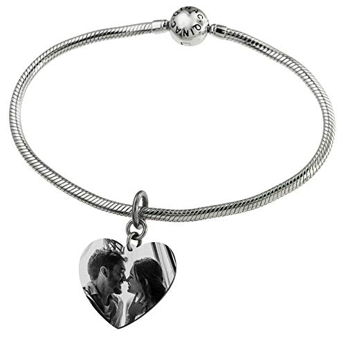 Queenberry Heart Plate 1 Side Personalized Photo Engraving Pendant F/European Dangle Charm Bracelets Mother's Day Christmas Gift #TOP1