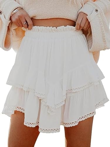 Flowy Shorts for Women Casual Boho Ruffle Tiered Skorts High