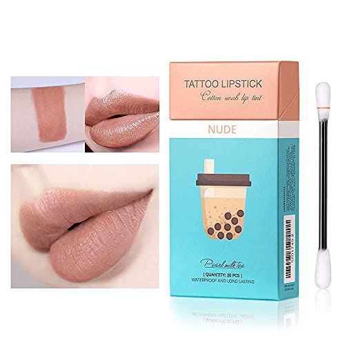 Tattoo Lipstick Cotton Swab,(20 Pieces/Box)Cigarette Lipstick Cotton Swab Lipstick,Durable Waterproof Liquid Non-Stick Lipstick,Portable Lip Tint (Red)