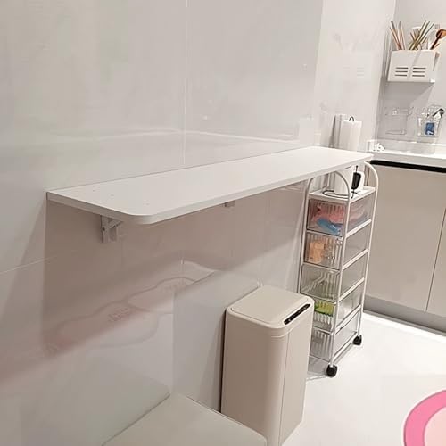 Heavy Duty Wall Mounted Folding Table, Compact Drop-Leaf Desk, Versatile Folding Shelf for Home/Office/Kitchen, Walnut + Black Wood Countertops, 60x40 cm, 2 Metal Brackets