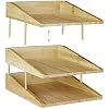 Range Documents Bureau A4 Corbeilles à Courrier Bois Relaxdays - Lot De 2 Range-documents Format A4 Style Bambou Organisation Bureau