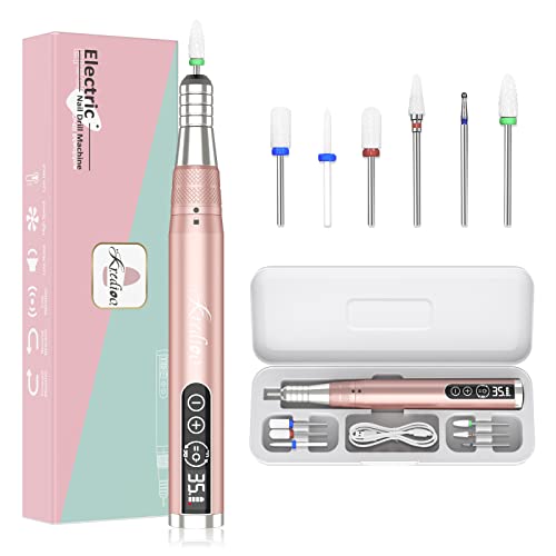 35000RPM Nail Drill Professional, Kredioo Rechargeable Portable Electric File with Twist Lock LED Screen Easy Efile Kit for Acrylic Nails Gel Polish Manicure Pedicure Salon Quality
