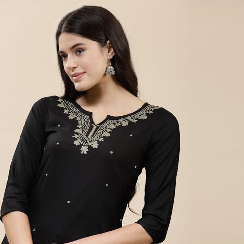 Image of QAZMI Short Kurti for Women| Embroidered Pashmina Straight Rayon Cotton Kurta | Women's Tunic Tops