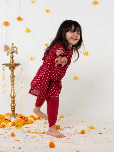 Image of POLKA TOTS Girls Cotton Kurta Dhoti Set | Traditional Ethnic Wear for Kids Girls | Festival Dress for Diwali Navratri Pooja Wedding Party | Indian Traditional Outfit for Girls | 6 Months - 8 Years