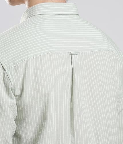 Image of TURMS Men's Casual Striped Linen Shirt | Water Repellent | Anti Stain Anti Odor | Kansas Linen | Concealed Button Down Collar | Full Sleeves