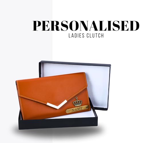 Image of Personalized Leather Clutch for Women | Custom Name & Charm | 3-Fold Ladies Wallet | Stylish Purse Gift for Girlfriend, Wife, Mother & Sister | Multi-Compartment Wallet (Brown)