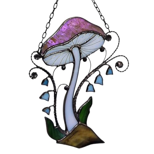 Mushroom with Bluebells Stained Glass Handmade Sun Сatcher Fairy Window Home Hanging Whimsical Spring Forest Décor