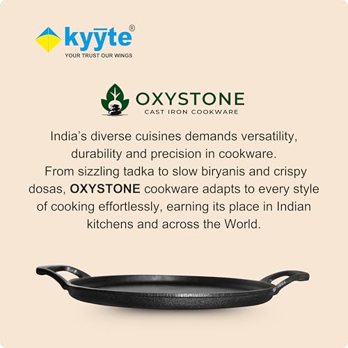 Image of Kyyte OxyStone Pre-Seasoned Cast Iron Tawa for Roti and Dosa 11'' Inch (28 Cm) Dia, Uthappam /Chapati /Naan /Paratha /Pizza Pan Naturally Nonstick,100% Pure,No Chemical Coating Gas Induction OTG Friendly.