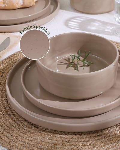 Image of Famiware Nebula Plates and Bowls Sets, Dinnerware Sets, Dishes Set for 8, 8-Set(24pcs), Cinnamon Brown
