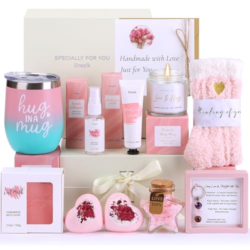 Drazik® Hug in a Box Pamper Gifts for Women Birthday, Sending Hugs Self Care Package for Her, Relaxation Spa Bath Set Thinking of You Get Well Soon Hamper Present Ideas for Women Best Friend Bestie