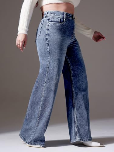 Image of Miss Chase A+ Women's High Rise Regular-Length Stretchable Denim Wide-Leg Shaping Jeans