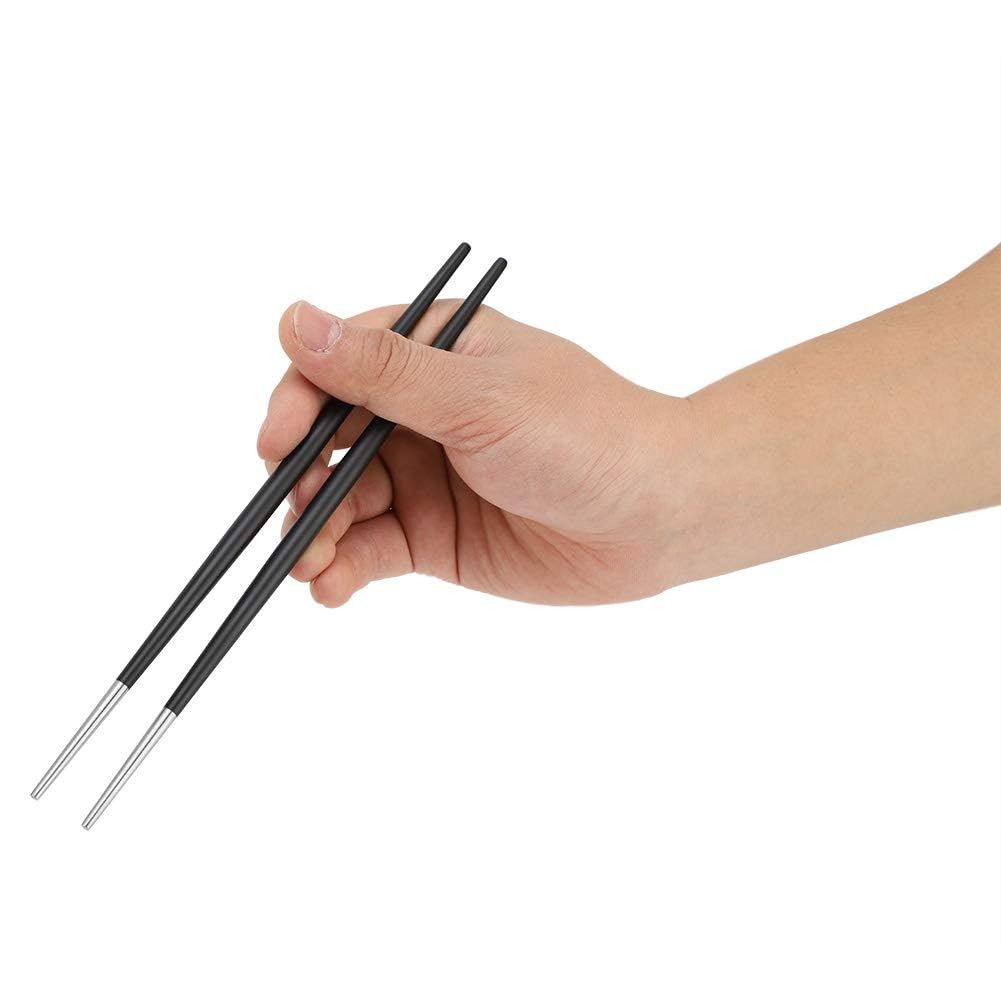 Lot de 5 paires de baguettes japonaises en acier inoxydable 304 pour sushi - Noir argenté