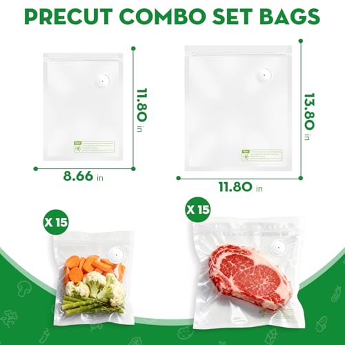 Image of Reusable Vacuum Sealer Bags for Food, 30 Small (8.7 x 11.8 in, 11.8 x 13.8 in) Food Storage Bags, Freezer, Microwave, Odor-Resistant, Leak-Proof, Fit with Compact Vacuum Sealers