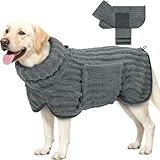 Woiil Hundebademantel aus Mikrofaser, Ultra Saugfähiger Bademantel Hund, Mit Klettverschluss Und Verstellbarem Gummizug, Maschinenwaschbar, Geeignet Für Große, Mittlere Und Kleine Hunde, Grau (L)