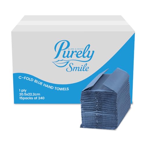 Blake & White C Fold 1 Ply Blue Paper Towels | Purely Smile Disposable Hand Towels for Dispenser - Ideal for Kitchens, Restrooms, Offices, and Commercial Use | Pack of 2400
