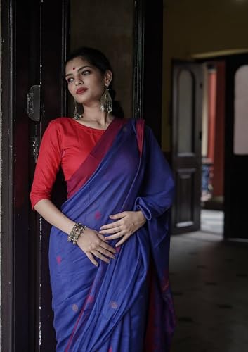 Image of Women's Cotton Soft Silk Sarees | Jamdani Cotton Saree With Attach Unstitched Blouse Piece