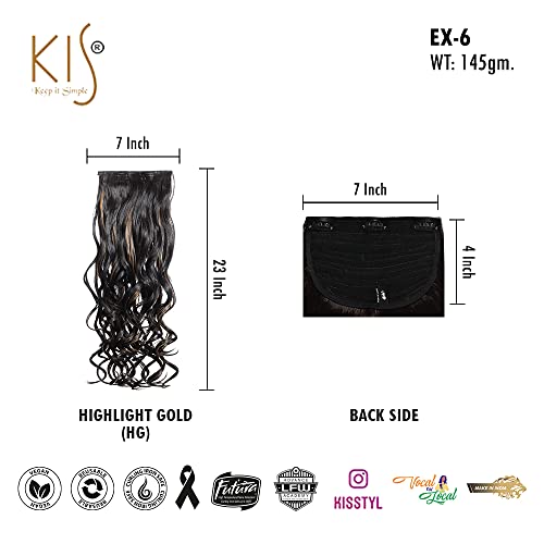 Image of KIS Synthetic Curly Hair Extensions for Women, Highlight Gold | 23 Inches, Natural, Soft Heat Resistant Hair, Thick Washable Reusable, Artificial Hair Clip on Extension for Bridal, Wedding