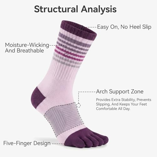 Image of Womens Crew Toe Sock, Colorful Cotton Toe Socks for women Arch Support, Casual Calf Running Five-Toe Design(3&6pairs)