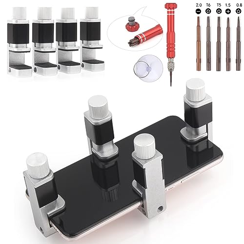 YHX-OU Kit Complet d'outils Fixation Ajustable par Clip métallique Kit de réparation Smartphone réparation de l'écran pour kit DIY Smartphone Pince de ecran Fixation+Tournevis+Ventouse (Argent-4Pic)