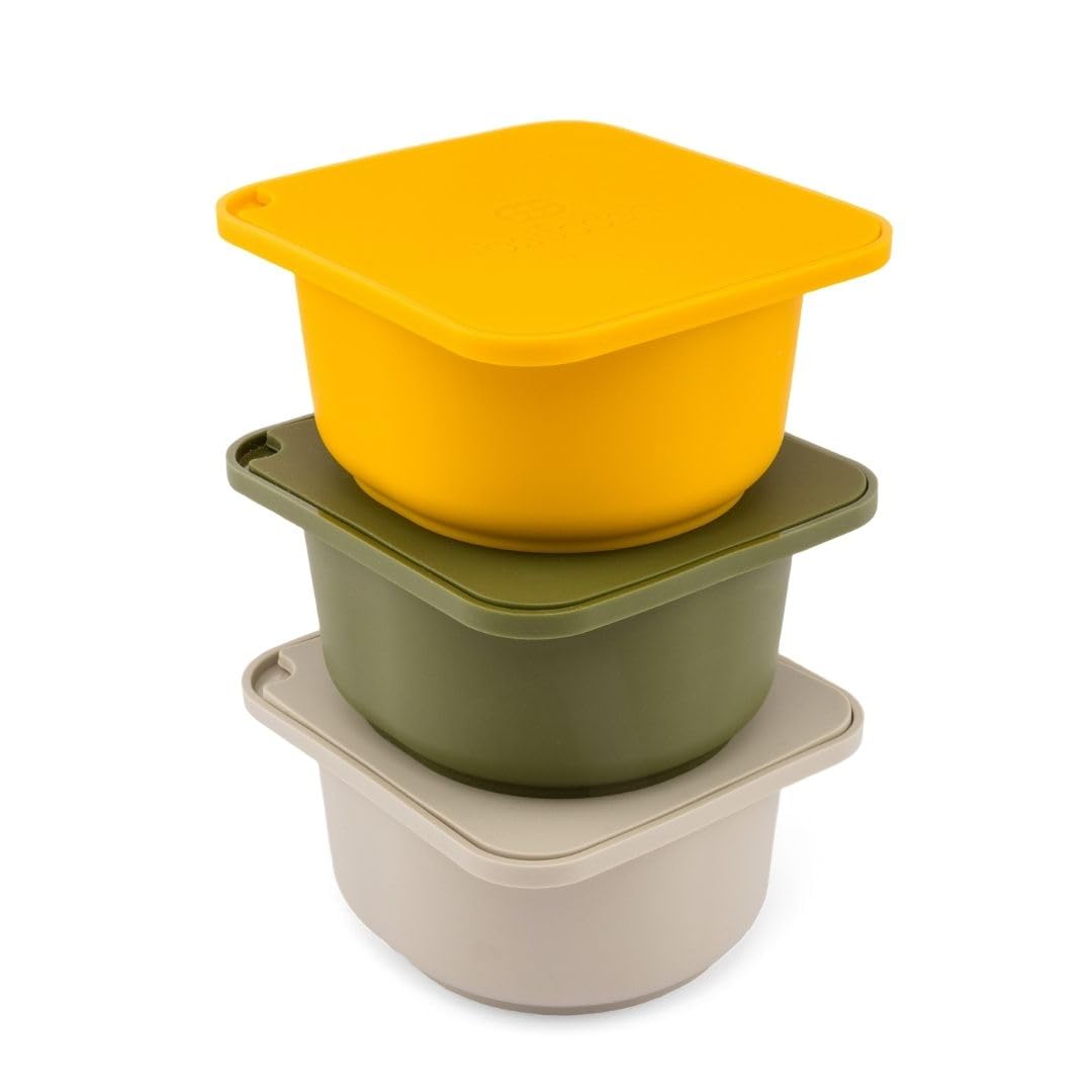 babadoh Pizza Making Accessories BIG| Pizza Dough Proofing Containers with Lids | Set of 3 | The Perfect Pizza | Multi Yellow (1 Dough, 1 Olive, 1 Yellow)