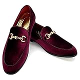 MHB Men's Luxury Velvet Loafer Metallic Suede Dress Shoes Fashionabe Smoking Slipper Burgundy Size 11