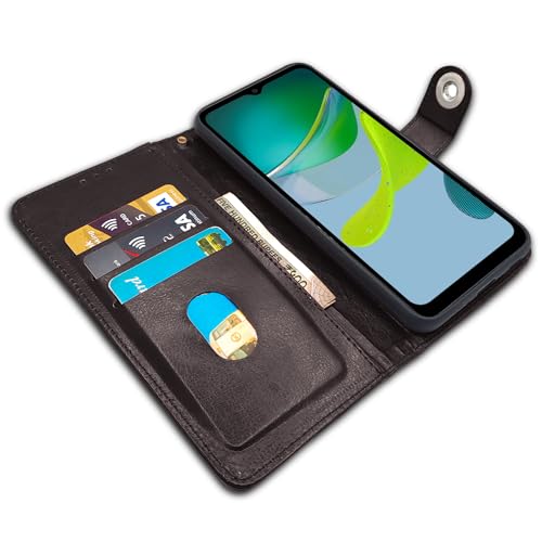 Image of Pikkme Motorola Moto E13 Flip Cover Leather Finish | Inside TPU with Card Pockets | Wallet Stand and Shock Proof | Complete Protection Button Flip Case (Coffee)