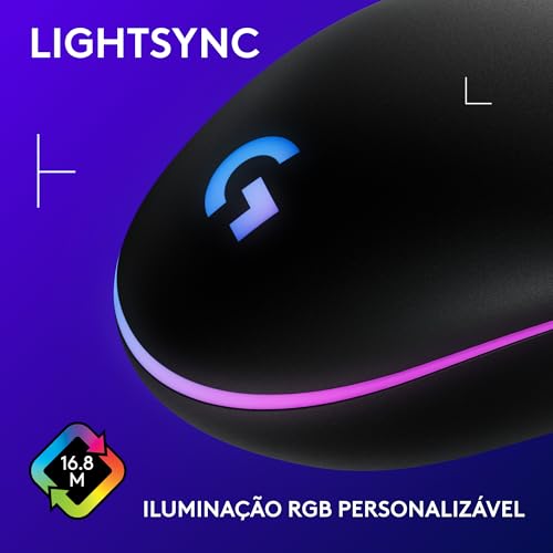 Mouse Gamer Logitech G203 LIGHTSYNC RGB, Efeito de Ondas de Cores, 6 Botões Programáveis e Até 8.000 DPI - Preto glide