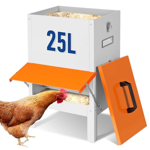 Mangeoire Automatique pour Poules Mangeoire MéTallique pour Volailles Sans Gaspillage Grande Mangeoire Suspendue Avec Couvercle Pour Poules, Canards, Oies,...