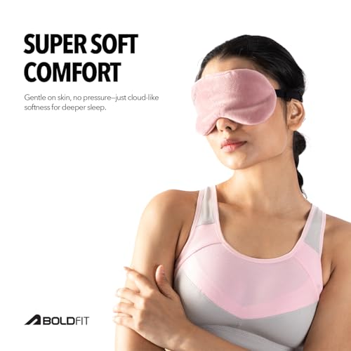 Image of Boldfit Eye Mask for Sleeping with Adjustable Strap Super Soft Sleep Masks Blind Fold for Comfortable Travelling Sleep Mask Pad for Girls Eye Masks Blind Folds for Sleeping - Black Pink (Pack of 2)