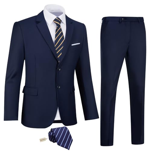 Mens 2 Piece Slim Fit Suit Set Two Button Solid Suit Jacket Pants with Tie Notch Lapel Casual Wedding Suits2