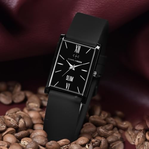Image of CHARLIEKEEN Slim Analogue Watch, Black Dial, Leather Strap