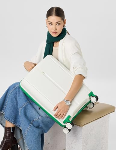 Image of United Colors of Benetton Cabin Hard Luggage Emerald Plus - White | Carry-On Trolley Bag with TSA Lock | 360 Spinner Double Wheels | Telescopic Handle | PC Shell Suitcase | 55cm | 50L Capacity